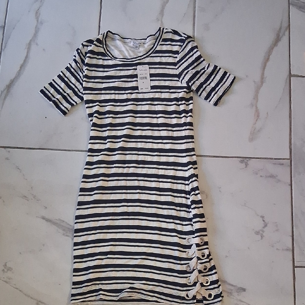 Splendid Navy Blue & White Striped Short Sleeve Mini Dress